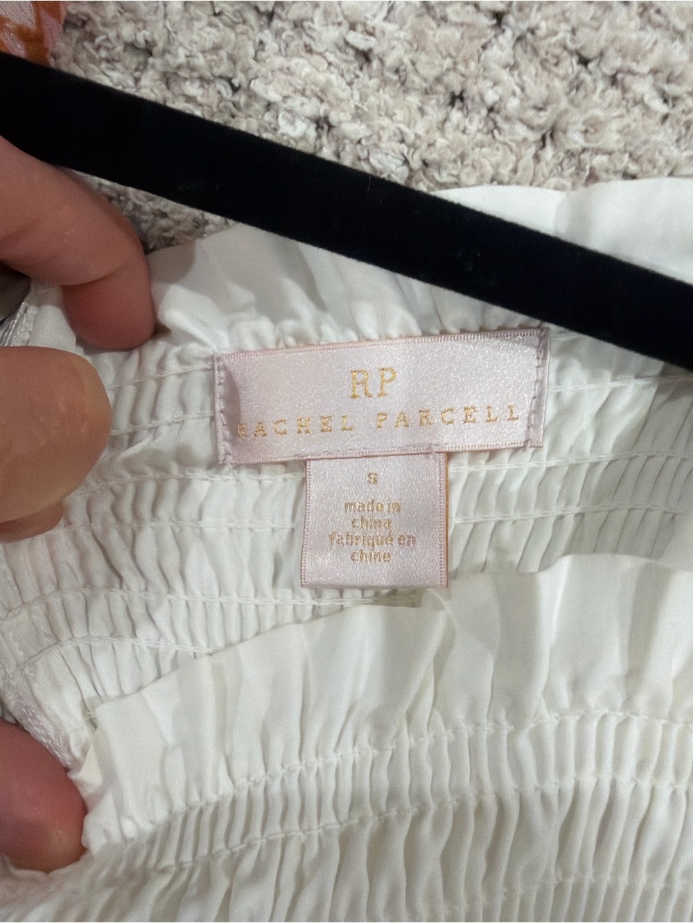 Rachel Parcell White Smocked Midi Dress with Gold Logo Tag
